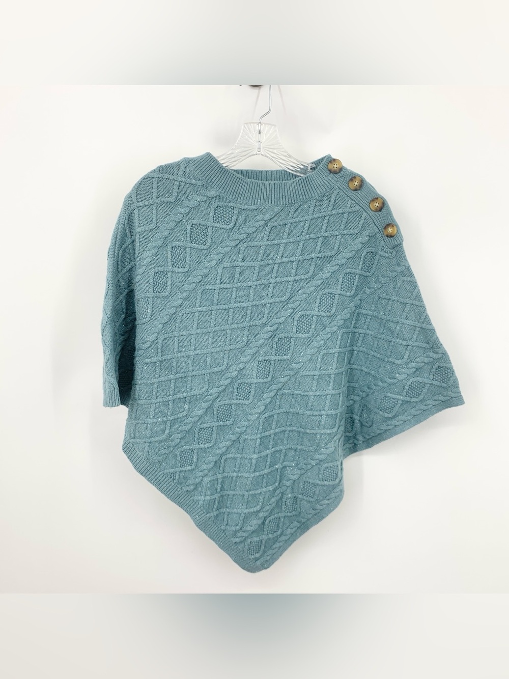 J Jill Women Size Small Medium Large Shawl Blue Cable Cotton Knit Poncho Top